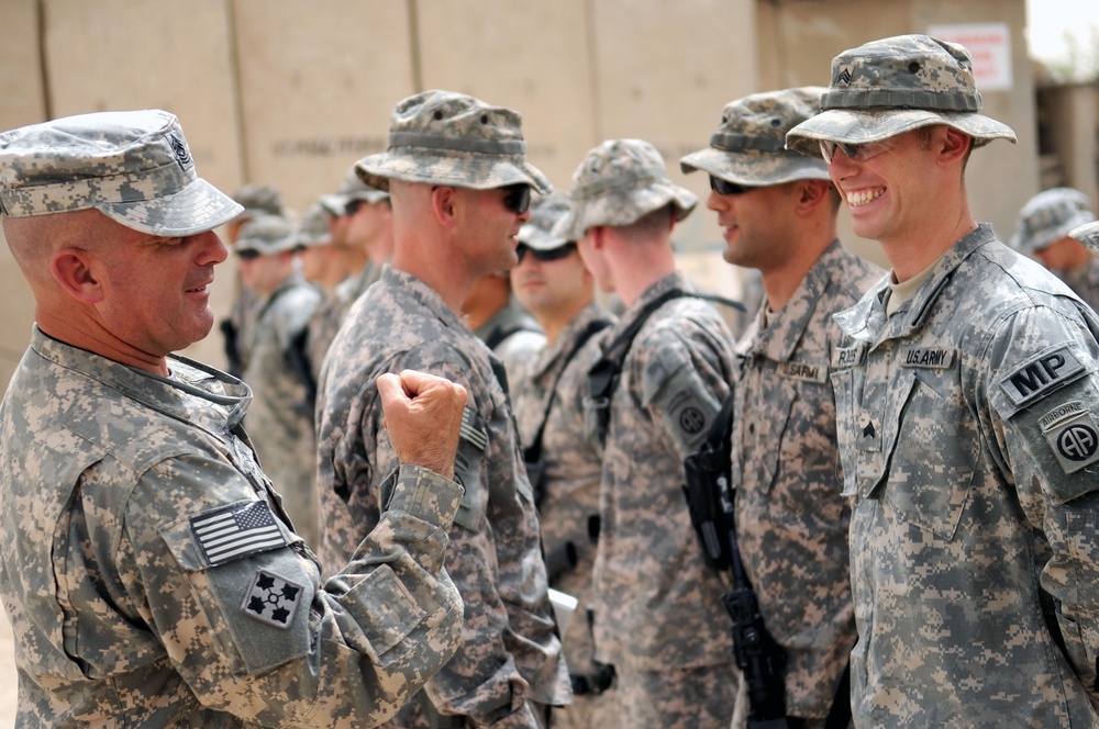 Command Sgt. Maj. Wilson Coins Soldiers in Baghdad, Iraq