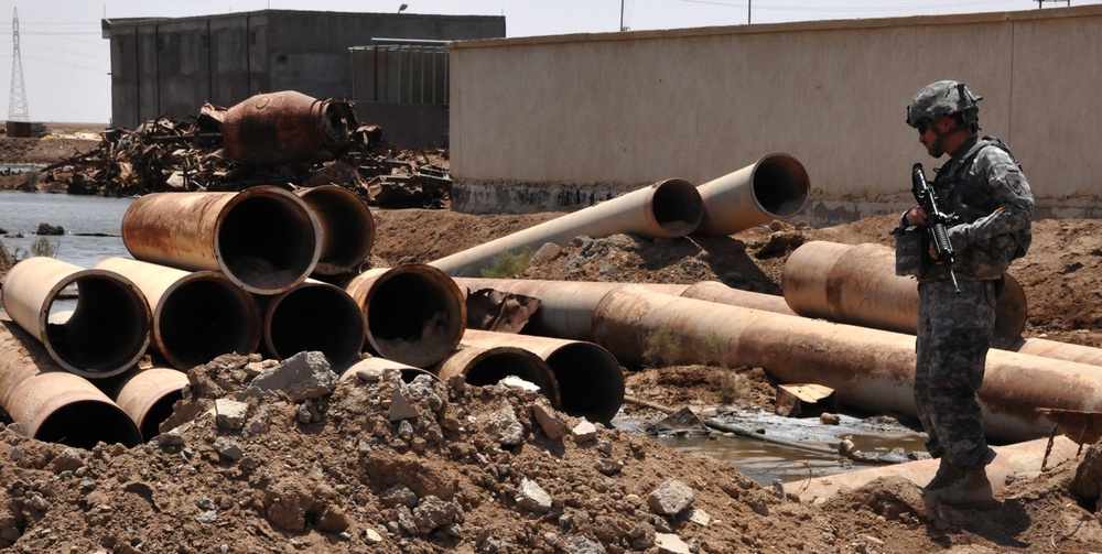 Soldier's patrol, inspect plant