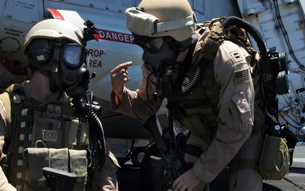 Explosive ordnance disposal fast ropes into action