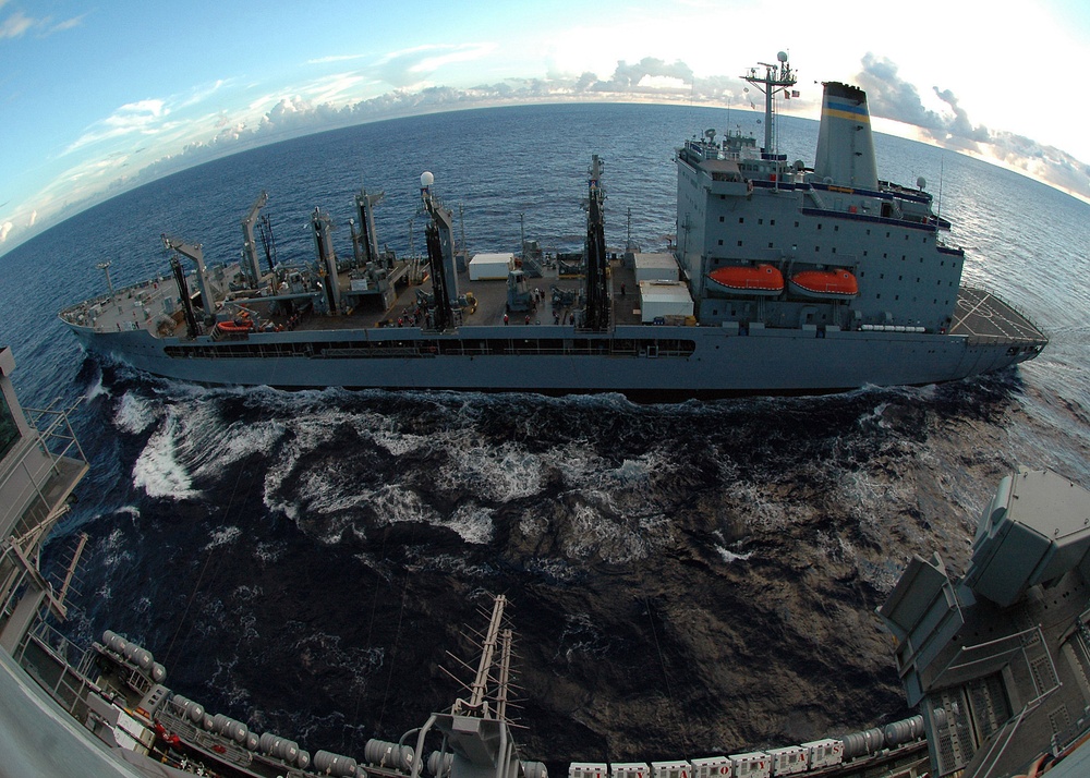 USNS John Ericsson conducts a replenishment-at-sea with USS George Washington