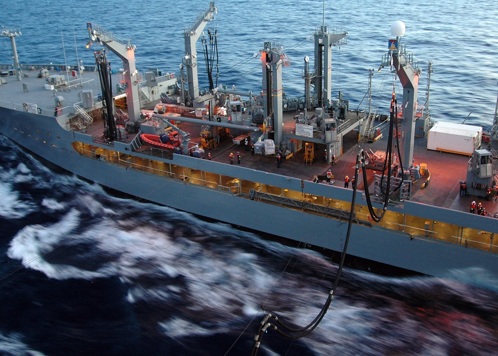 USNS John Ericsson conducts a replenishment-at-sea with USS George Washington