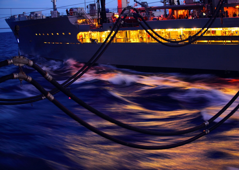 USNS John Ericsson conducts a replenishment-at-sea with USS George Washington