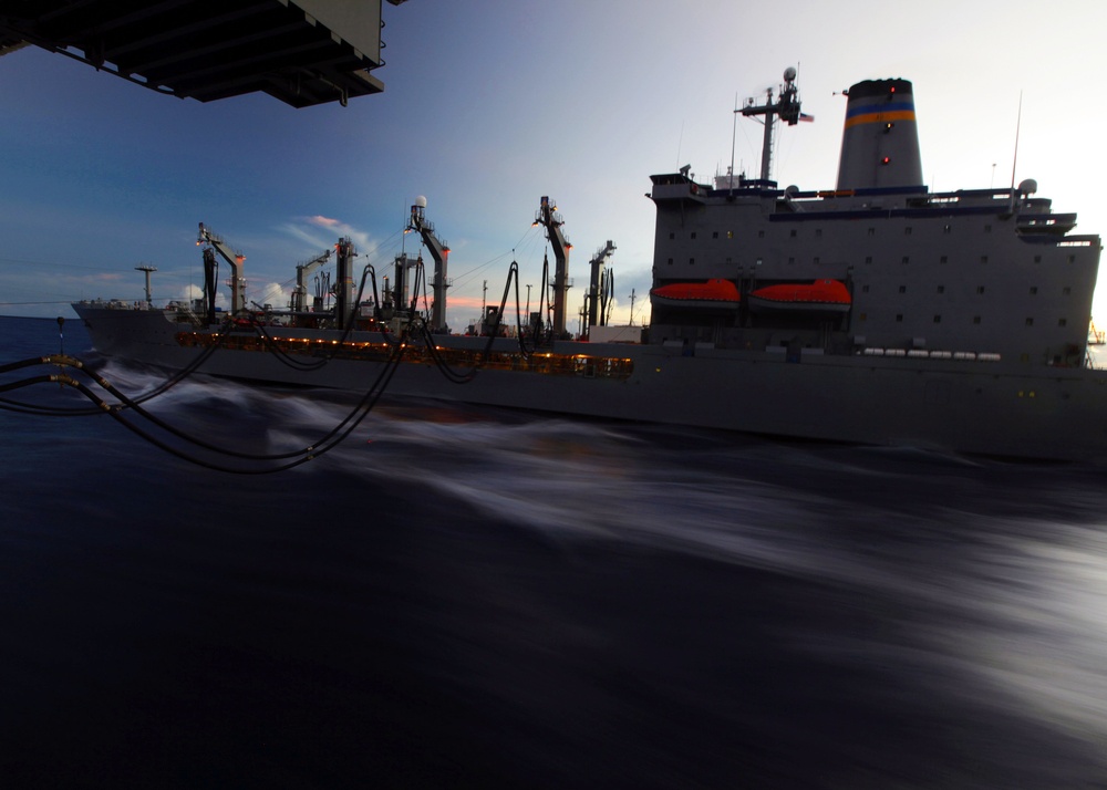 USNS John Ericsson conducts a replenishment-at-sea with USS George Washington