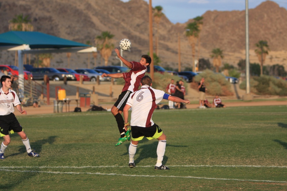 British Soccer Camp coaches show Combat Center children skills, sportsmanship