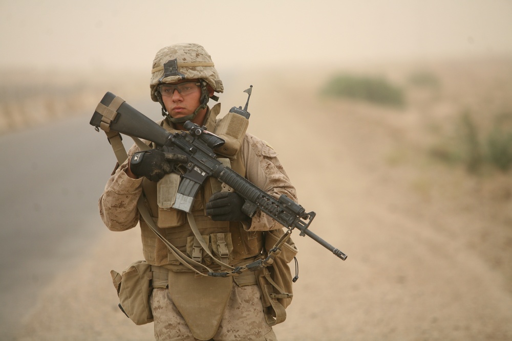 Marines conduct security patrol around Combat Outpost Viking, Iraq