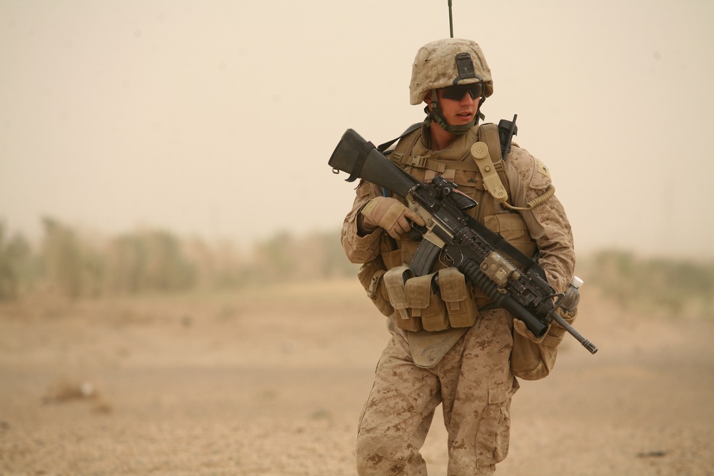 Marines conduct security patrol around Combat Outpost Viking, Iraq