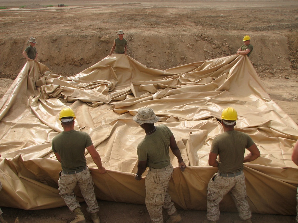 Marines prepare fuel bladder at Camp Ramadi
