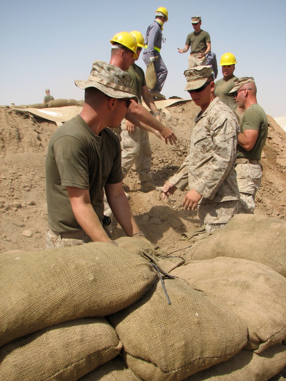 Marines prepare fuel bladder at Camp Ramadi