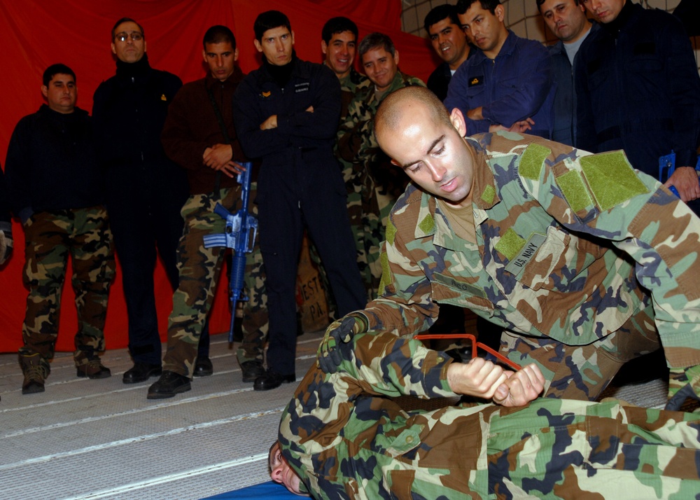 Sailor shows handcuffing to multi-national class
