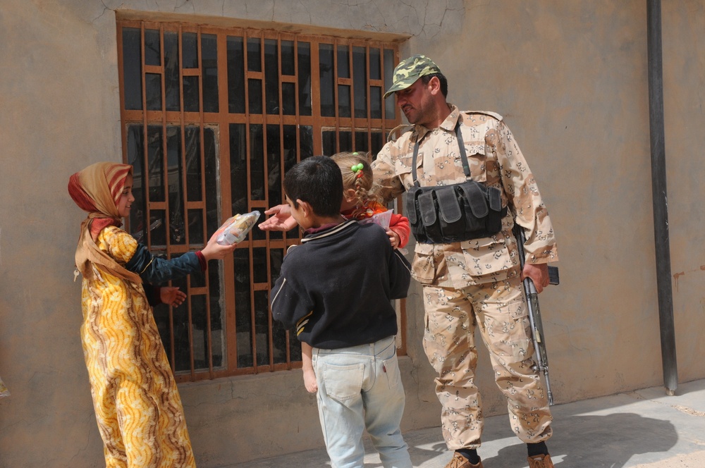 Soldiers Distribute Water and Food