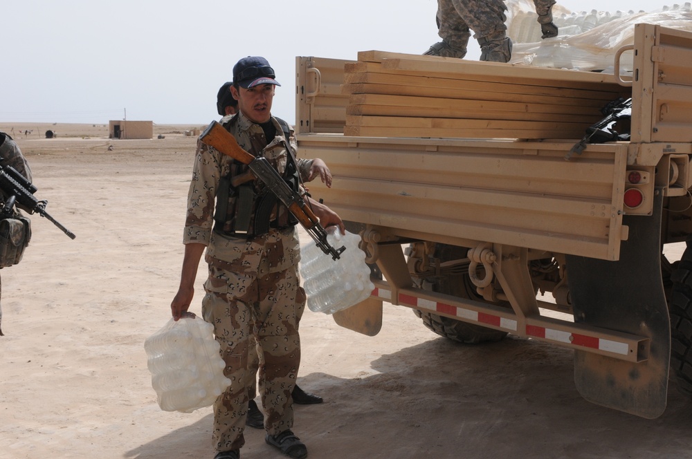Soldiers Distribute Water and Food