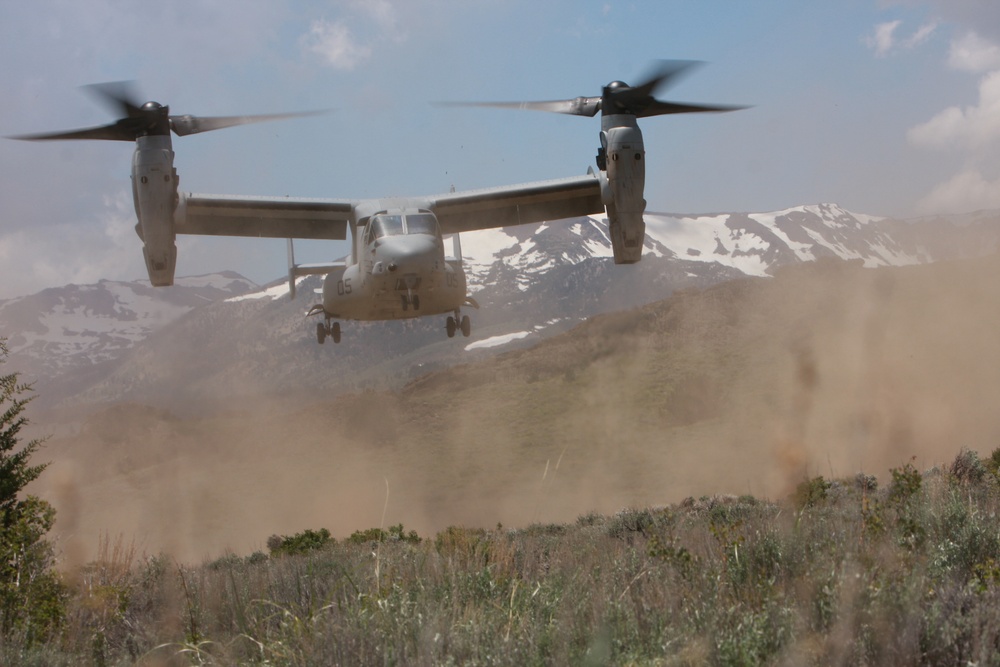 Marine V-22 Ospreys receive a work-out at the Mountain Warfare Training Center