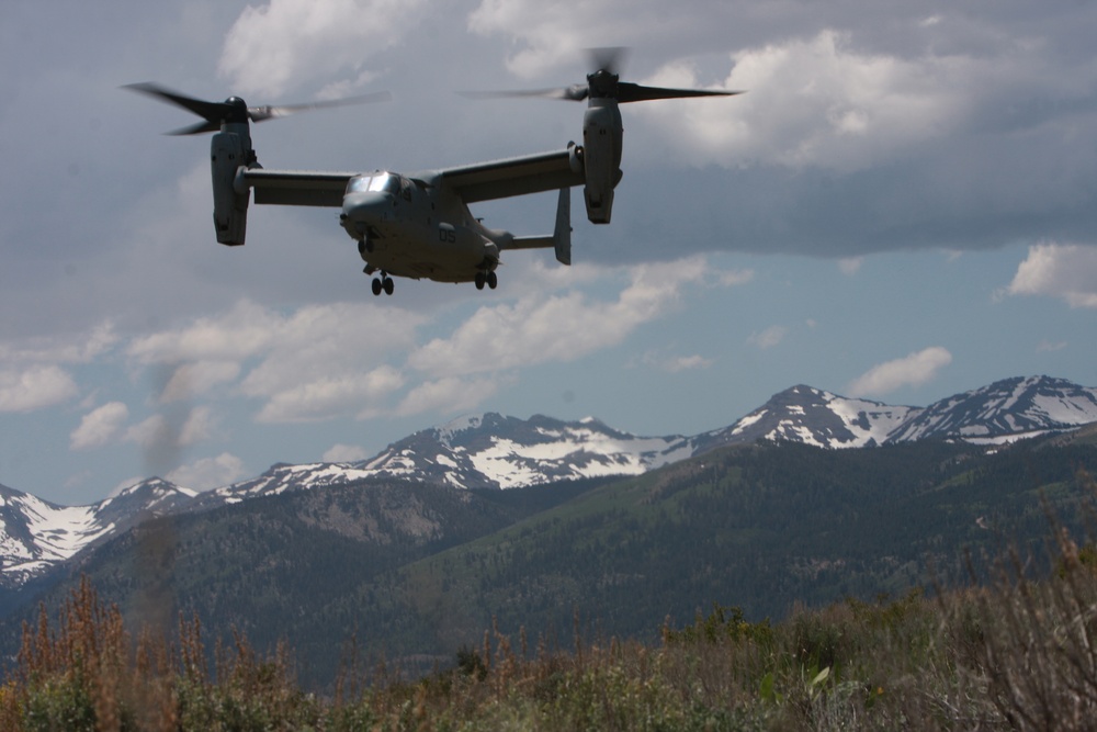 Marine V-22 Ospreys receive a work-out at the Mountain Warfare Training Center