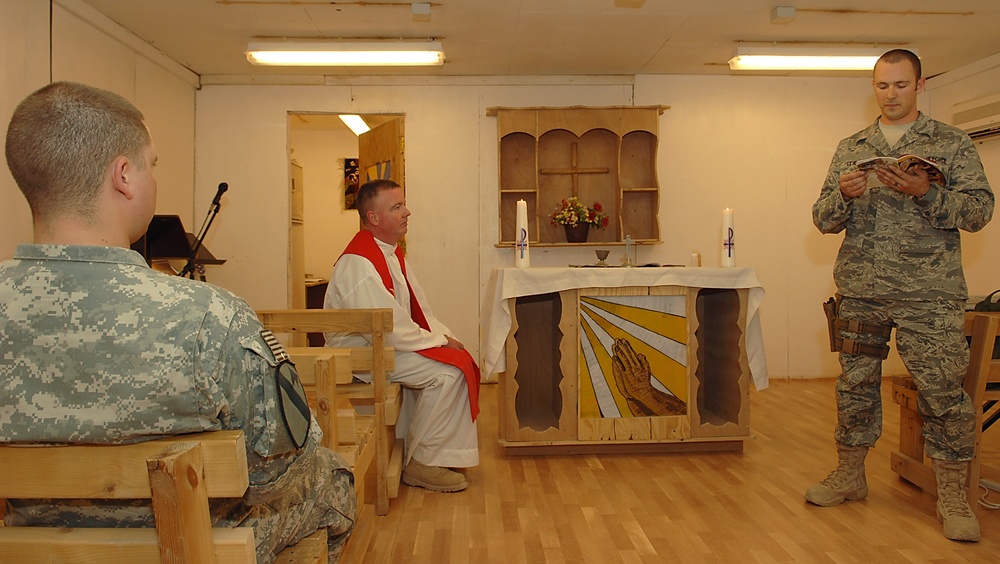 Chaplain Forward Operating Base Hops, Provides Mass to Isolated Service members