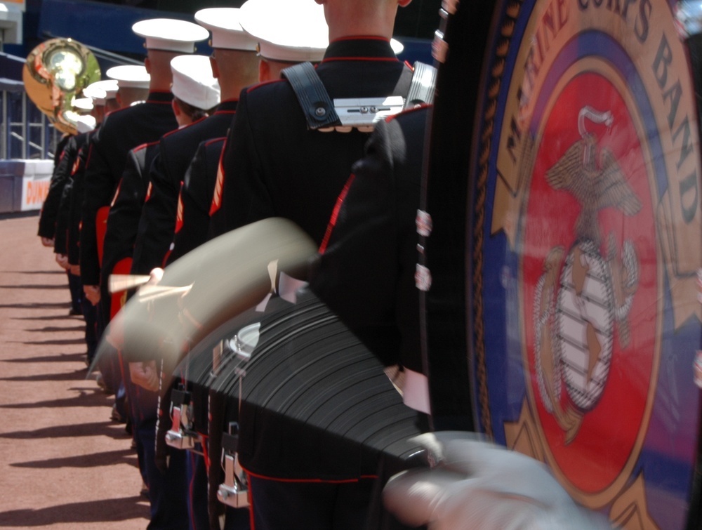 Marine Corps band plays at Yankee Stadium