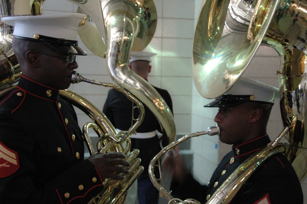 Marine Corps band plays at Yankee Stadium