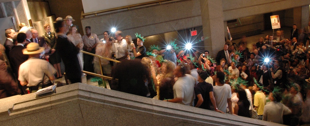 Statue of Liberty opening and naturalization ceremony on Liberty Island