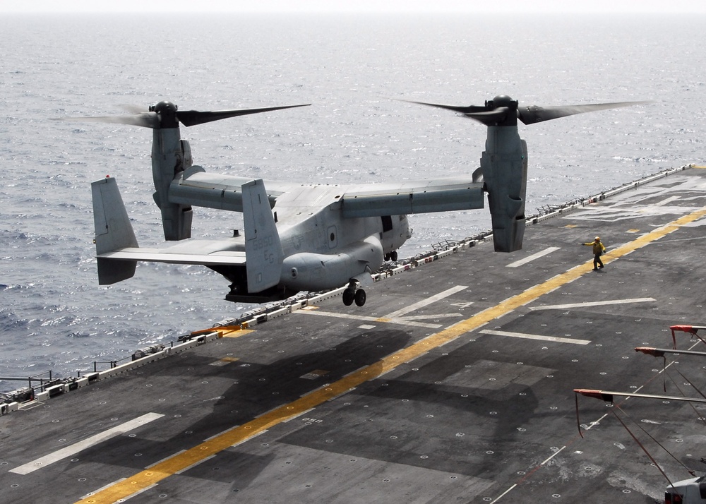 22nd Marine Expeditionary Unit flight operations aboard USS Bataan