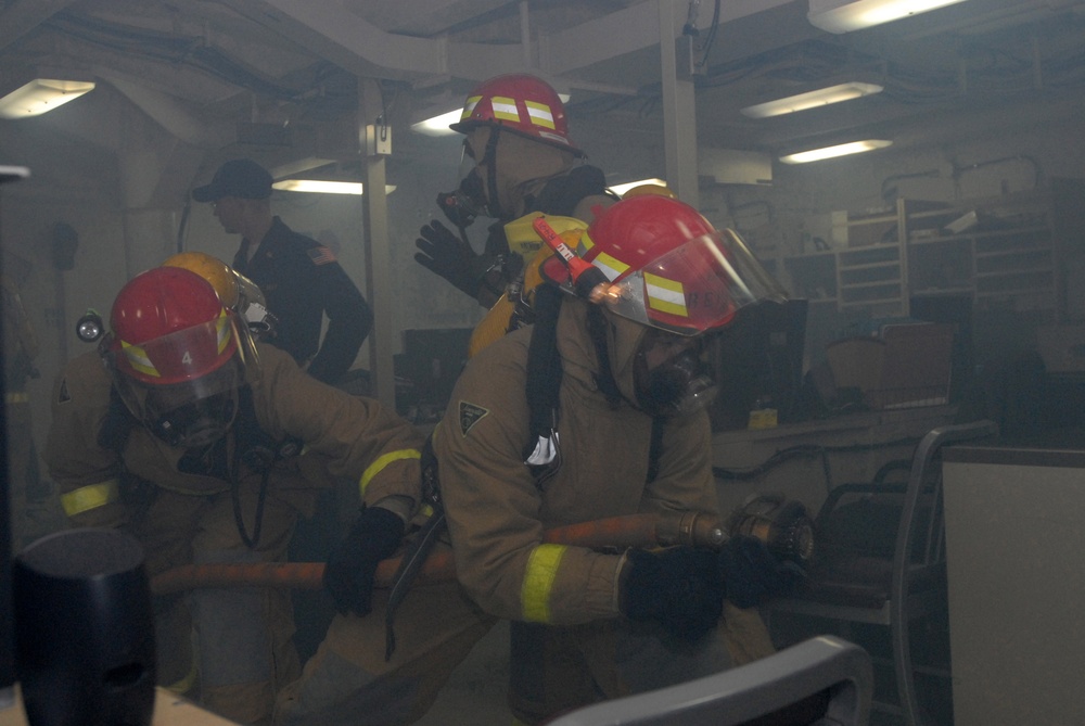 USS Ronald Reagan Sailors practice damage control