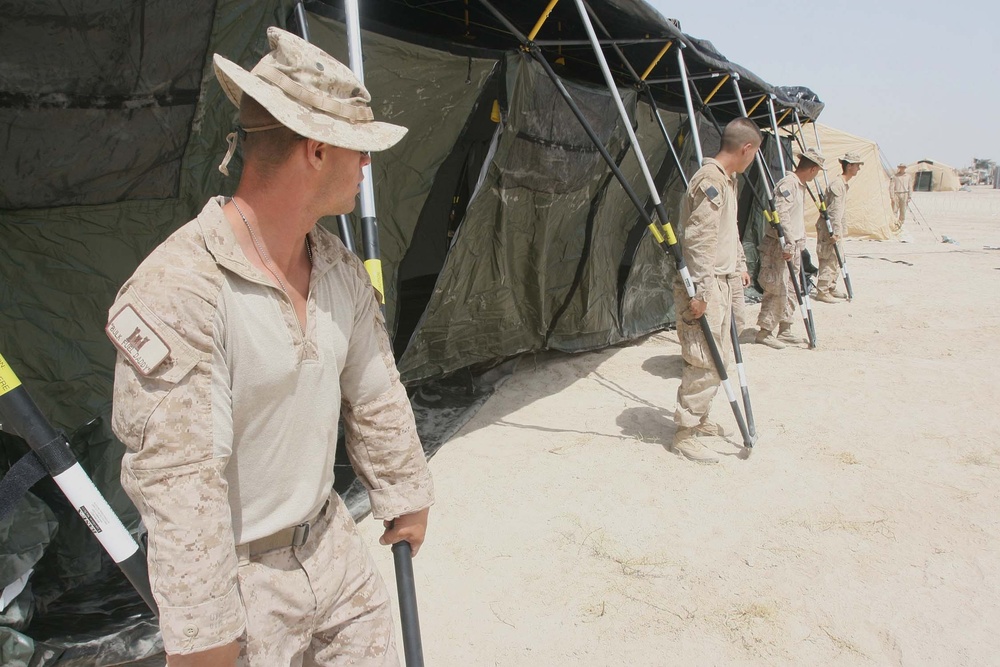 Marines Build Tents in Afghan Firebase