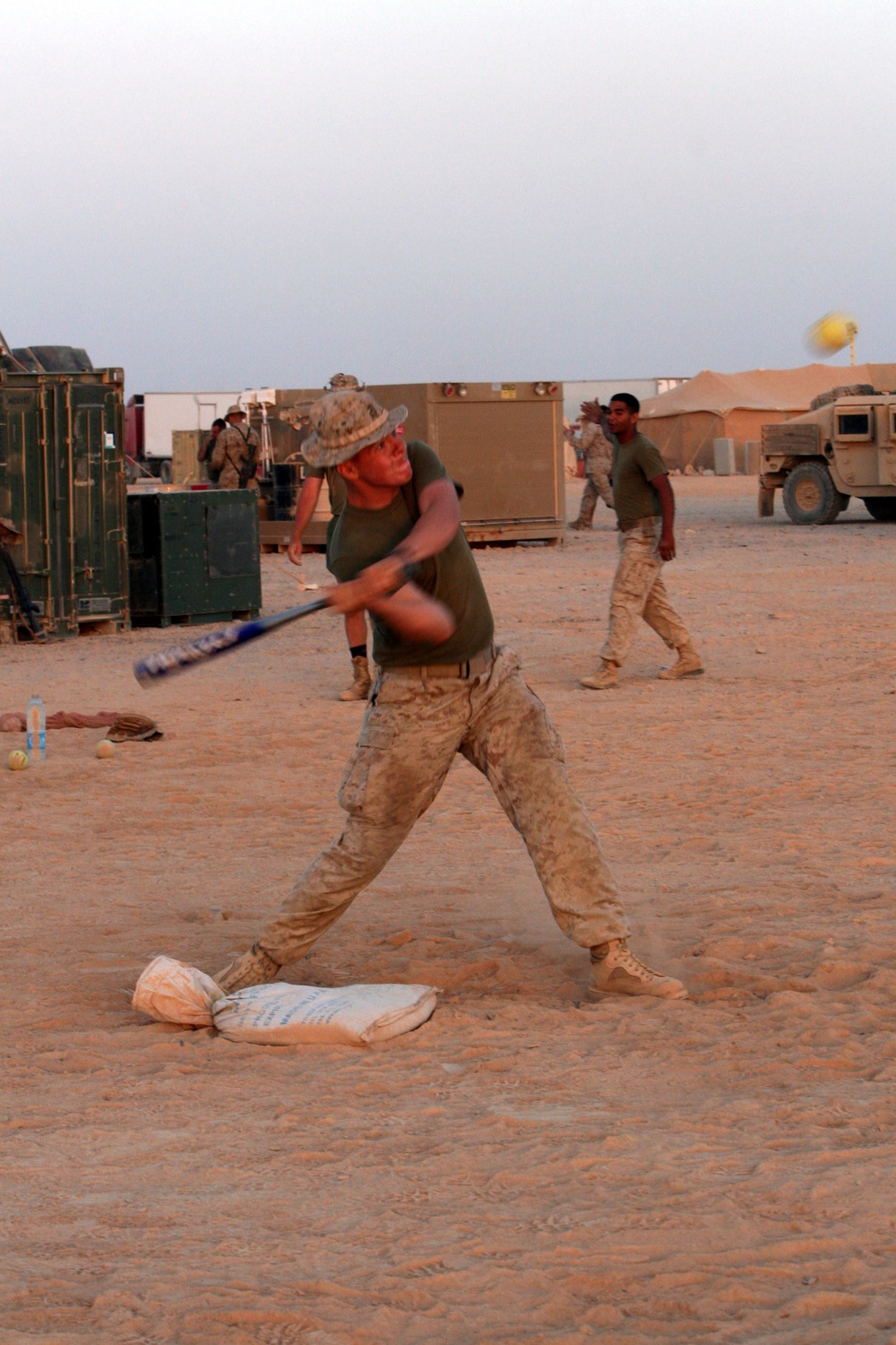 Marines play softball during break in exercise