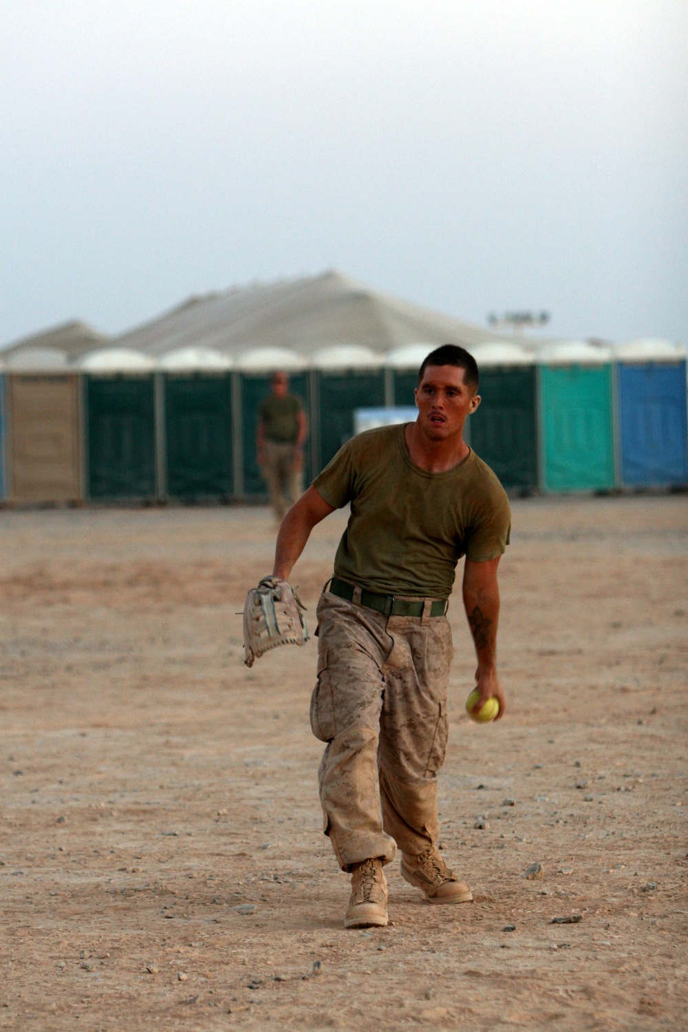 Marines play softball during break in exercise