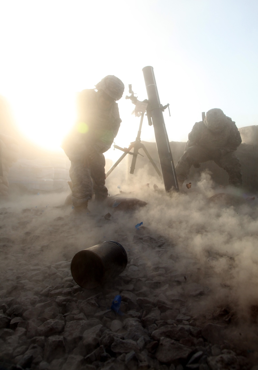 Soldiers Lay Down Mortar Fire in Afghanistan