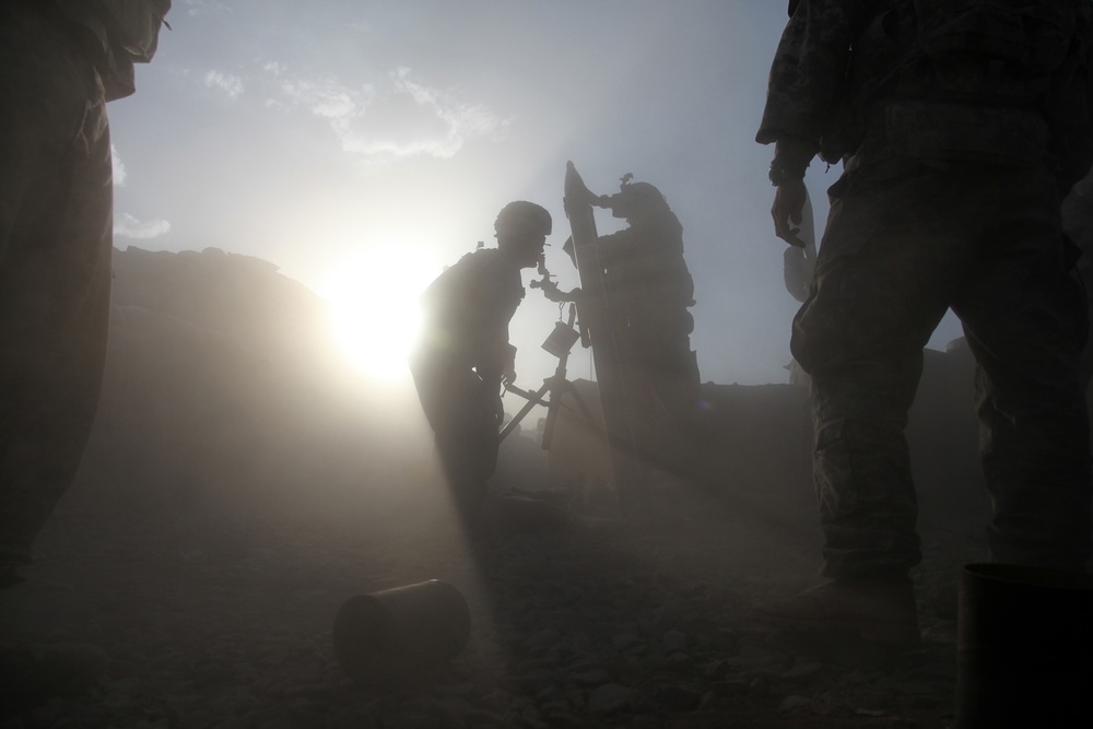 Soldiers Lay Down Mortar Fire in Afghanistan