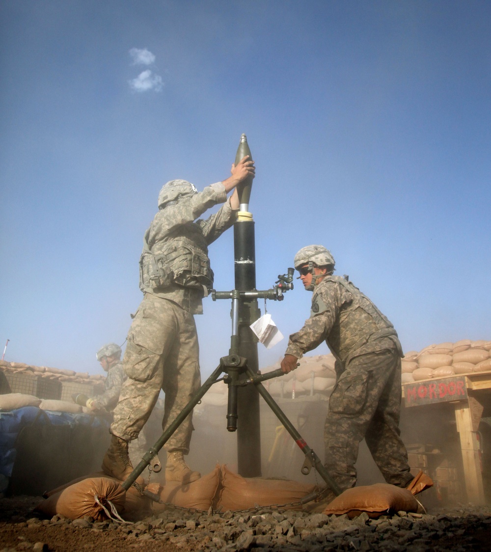 Soldiers Lay Down Mortar Fire in Afghanistan