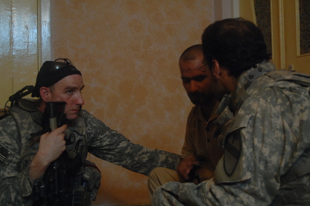 Cavalrymen patrol at night, visit with locals