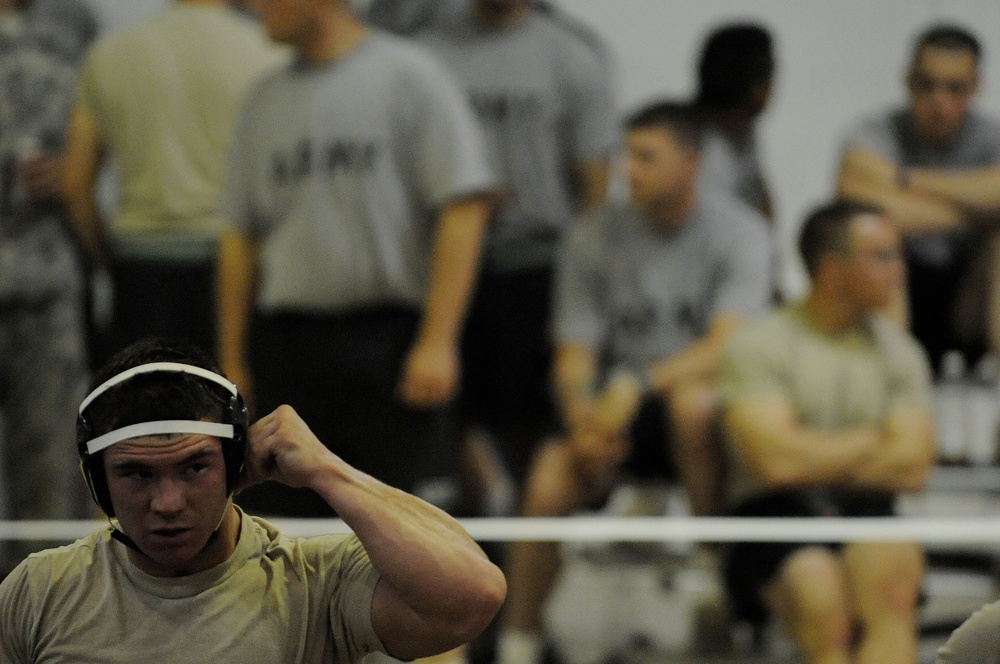 1st Cavalry Soldiers Compete in Wrestling Tournament on Forward Operating Base Marez