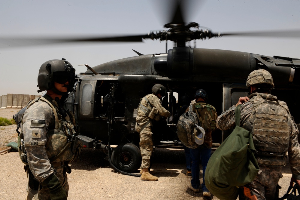 Helicopters operate at Forward Operating Base Warhorse