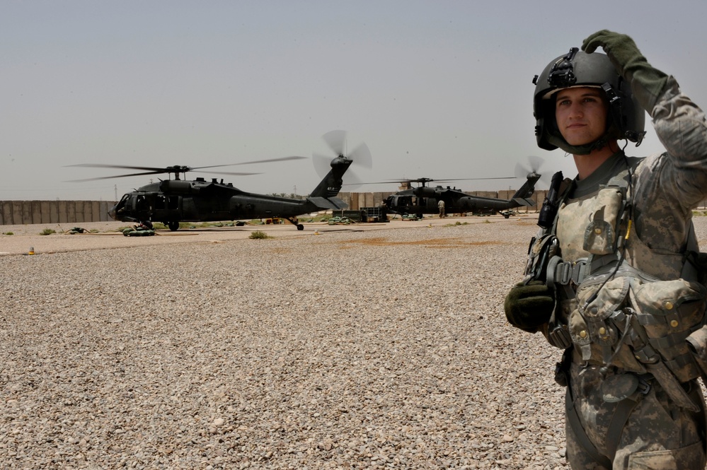 Helicopters operate at Forward Operating Base Warhorse