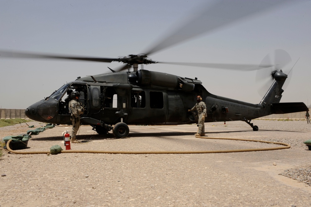 Helicopters operate at Forward Operating Base Warhorse