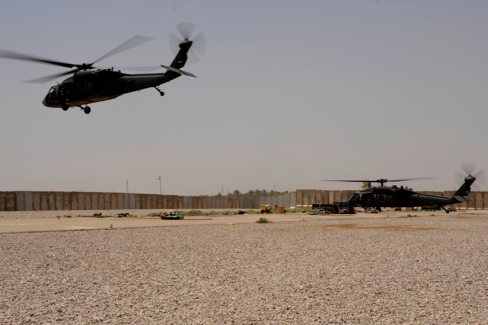 Helicopters operate at Forward Operating Base Warhorse