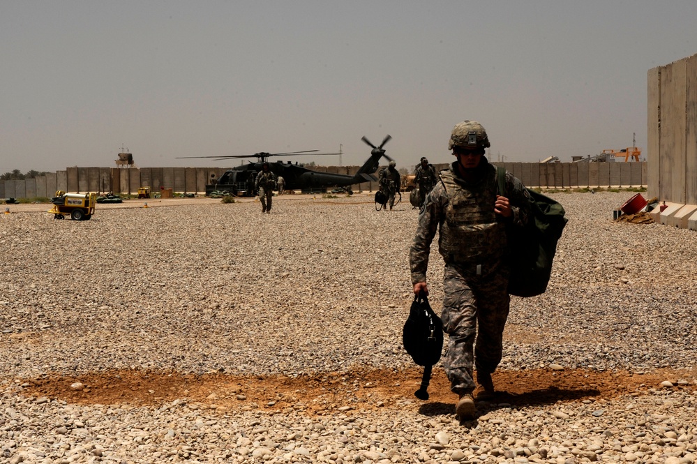 Helicopters operate at Forward Operating Base Warhorse