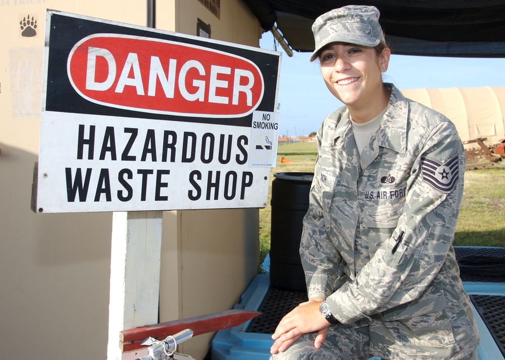 Airmen inspect for hazardous waste