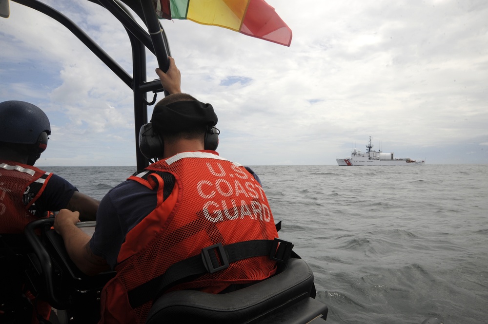 U.S. Coast Guard Crewmembers Aboard the Over-the-Horizon Deployable Boat