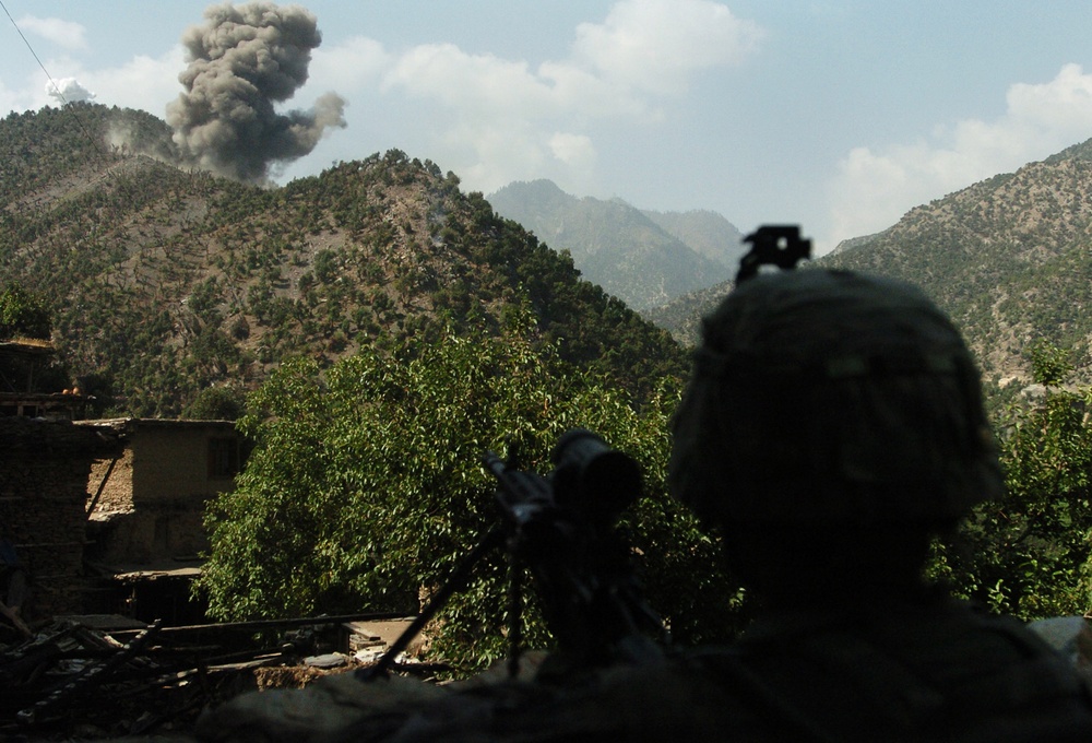 Gunfight and Airstrike in Korengal Valley