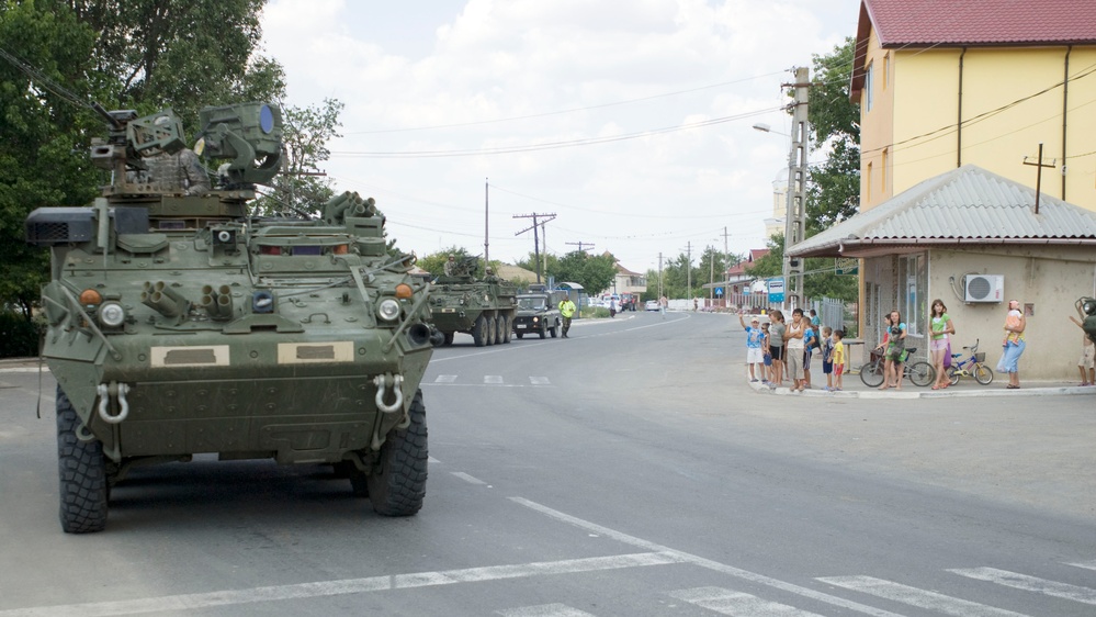 2nd Stryker Cavalry Regiment displays the U.S. Army Stryker to Romanian locals