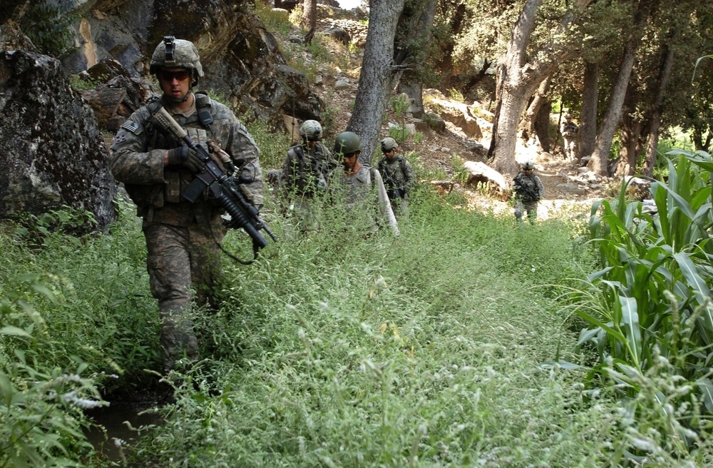 Baker Company Soldiers Patrol Korengal Valley