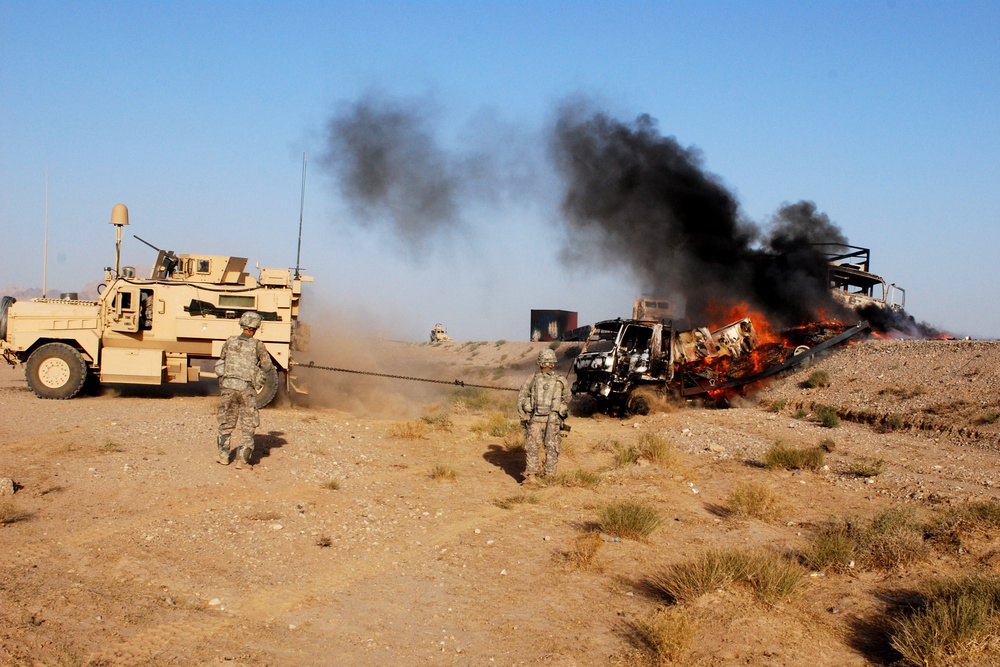 A civilian convoy was ambushed enroute to deliver U.S. supplies