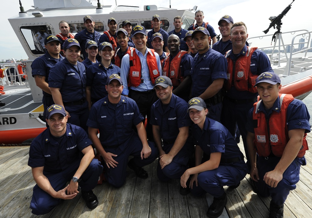 Matt Damon Visits US Coast Guard Station New York, Manhattan