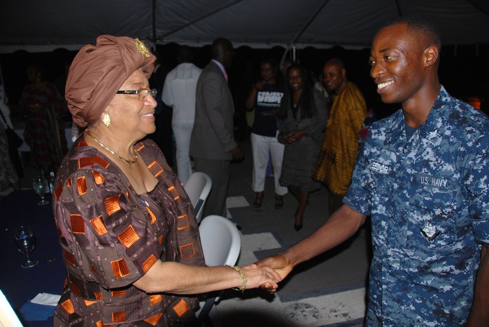 Liberian President Visits Africa Partnership Station Swift for Farewell Reception