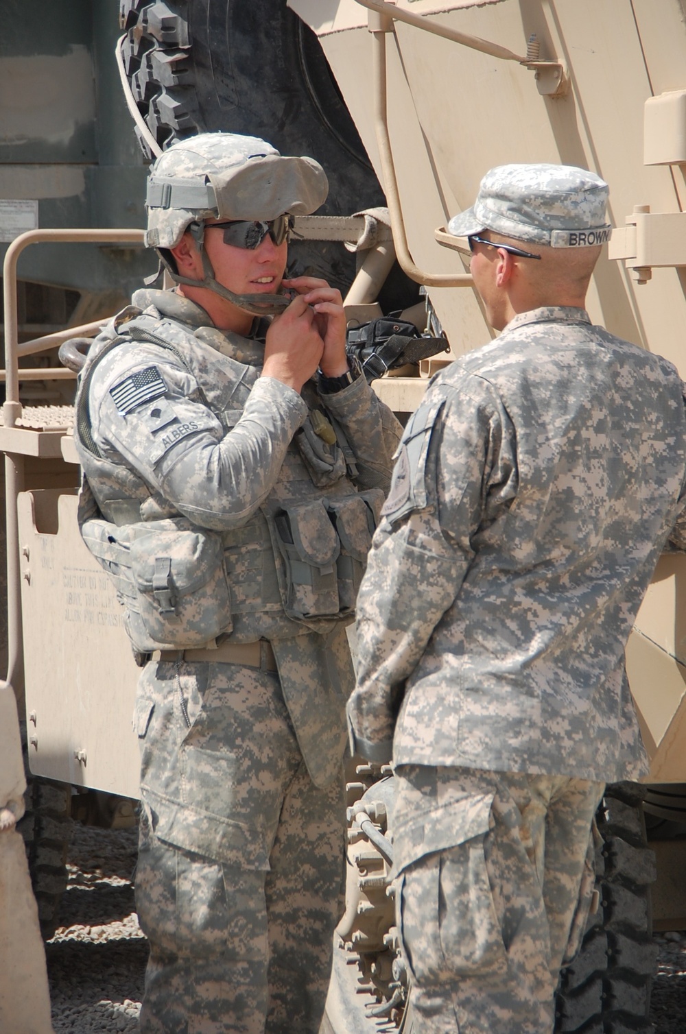 Soldiers prepare for a combat logistics convoy mission