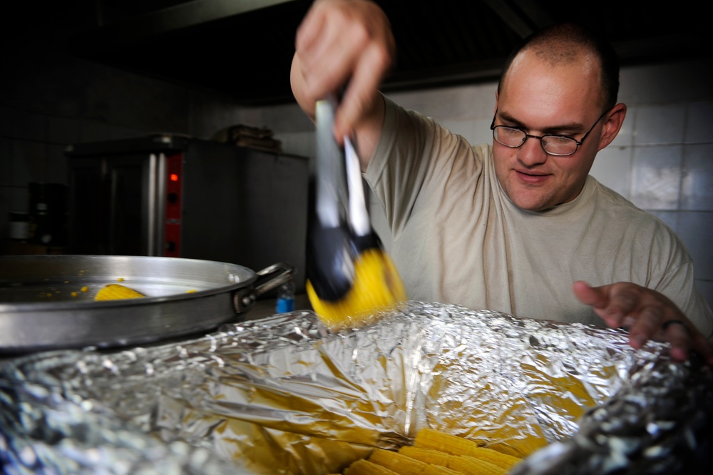 Soldier prepares meal