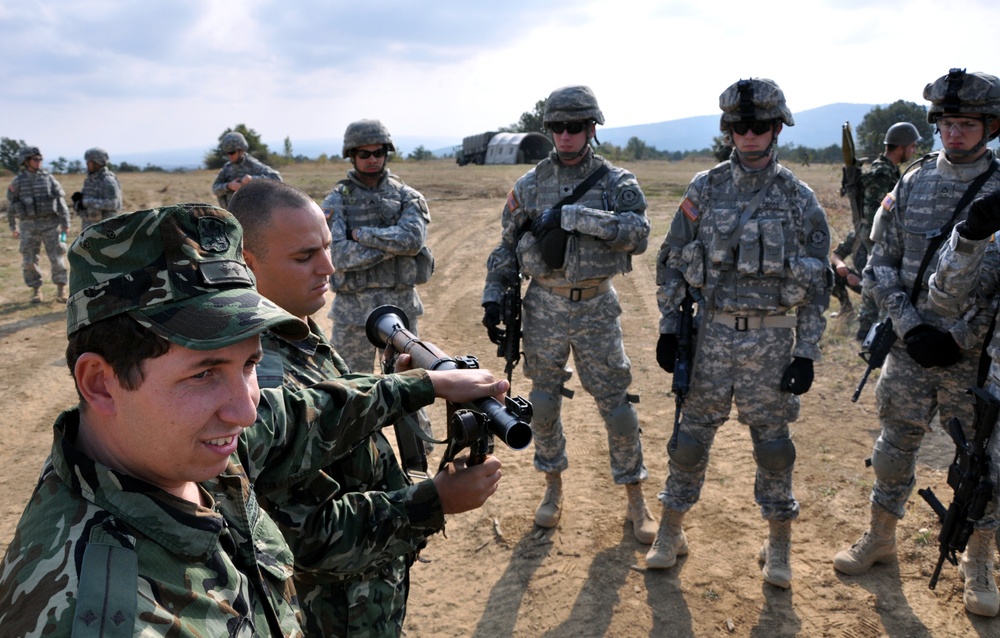 U.S. Soldiers fire rocket-propelled grenade launchers for training