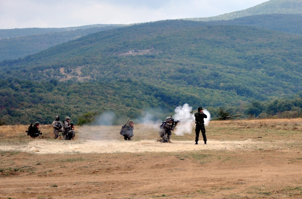 U.S. Soldiers fire rocket-propelled grenade launchers for training