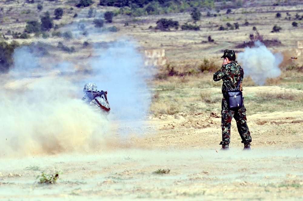 U.S. Soldiers fire rocket-propelled grenade launchers for training