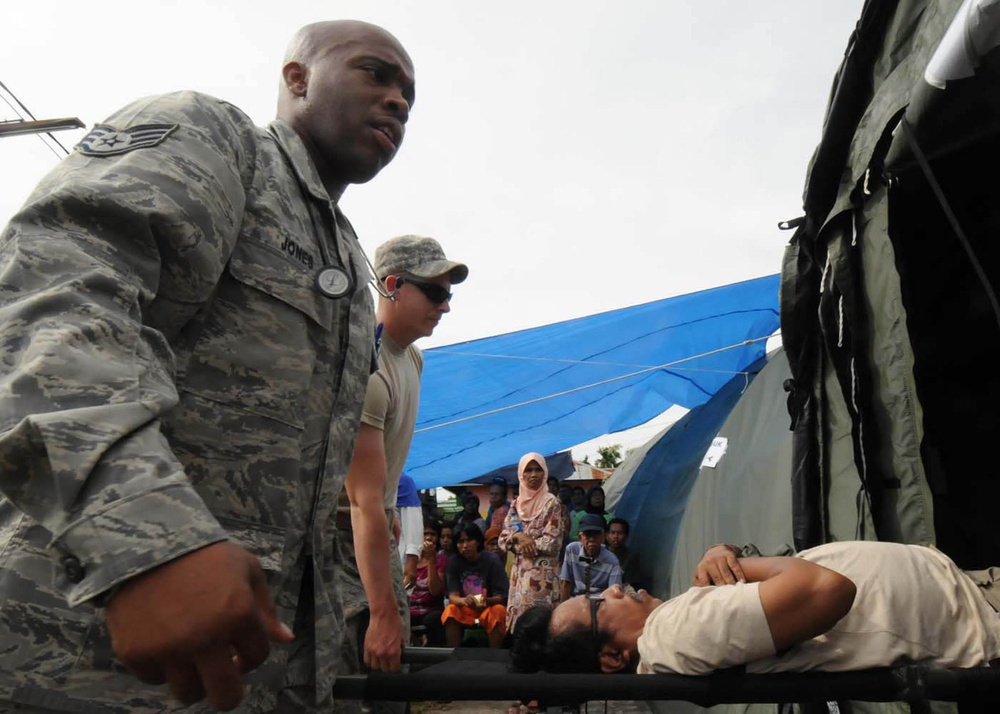 U.S. Air Force humanitarian assistance rapid response team cares for earthquake victims